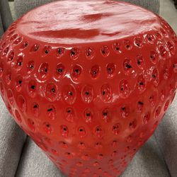 REDUCED!!  Rare Strawberry Garden Stool. Red And Black. Beautiful End Or Side Table Or Tall Ottoman Footstool.  