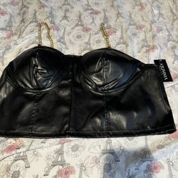 Woman Plus Size Leather Halter Top,