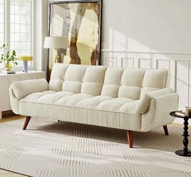 Futon Sofa Bed Modern Convertible Sleeper Sofa, 75” Linen Twin Size