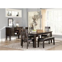 Bench For Diner. Signature Design by Ashley Haddigan Traditional Upholstered Dining Room Bench, Dark Brown 