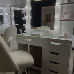 Pre-Assembled White Vanity Set w/ LED Mirror – Ready for Bedroom or Glam Room  💫