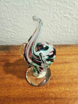PENDING SALE Bermuda Glass Blowing Studio Glass Elephant Figurine Beautiful Colors TRUNK UP