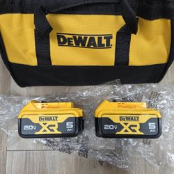 NEW Genuine (2) DeWalt 20V 5AH XR Batteries & Tool Bag