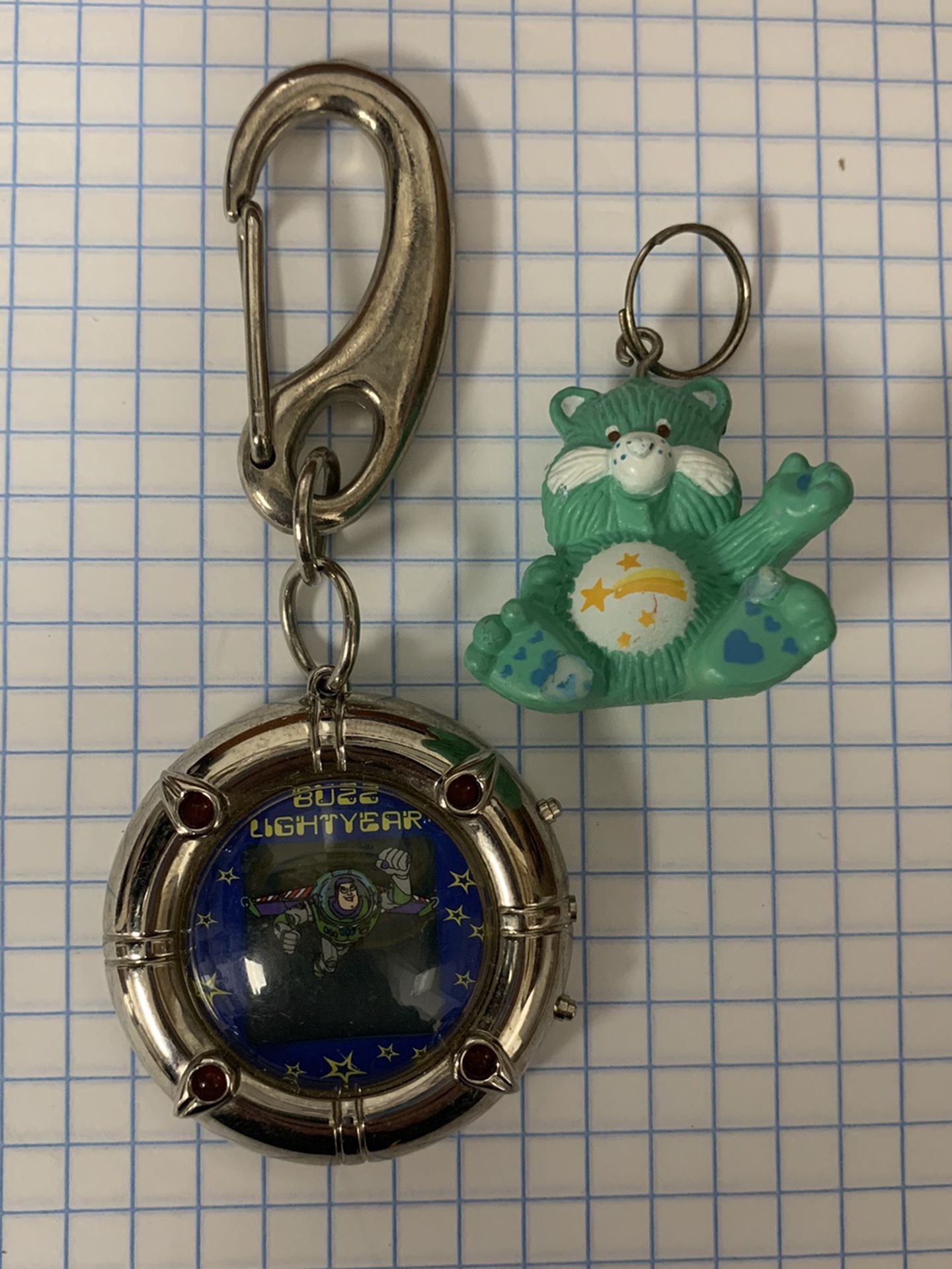 Vintage Care Bear And Buzz Lightyear Keychains