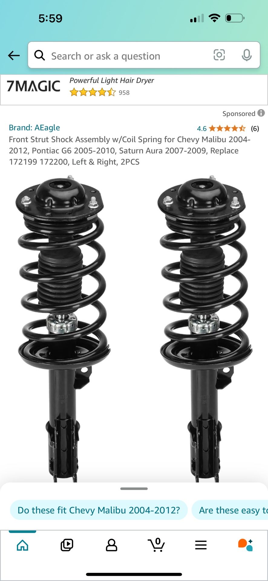 Front Strut Shock Assembly with Coil Malibu G6 Aura 