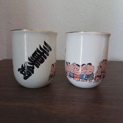Vintage Japanese Sumo Wrestler Ceramic Teacups - Set of 2