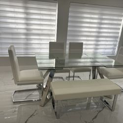 Extendable Metal And Glass Table Set
