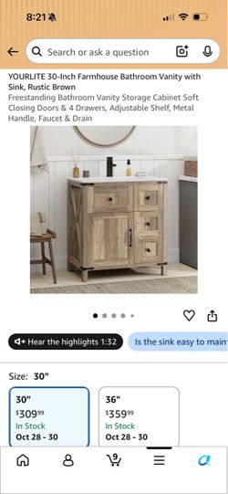 YOURLITE 30-Inch Farmhouse Bathroom Vanity with Sink