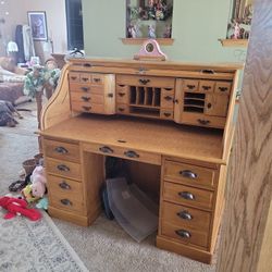 Antique Oak Rolltop Computer Desk 