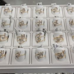 Real Diamond 10kt Yellow Gold Initial A - Z Ring For Women 