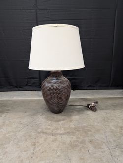 Textured Ceramic Gourd Table Lamp with Brass Accents