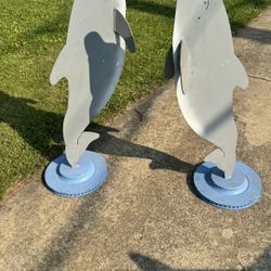 2 Dolphin Metal Art 42” Tall Approximately 