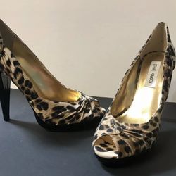 Steve Madden ladies Black/brown Stiletto Heel Open Toe Shoes Size 7.5.