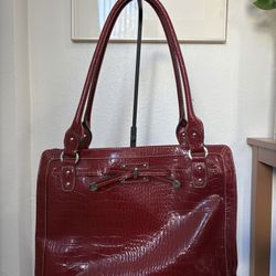 Red faux leather tote bag!