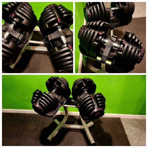 BOWFLEX 1090 DUMBBELLS ADJUSTABLE DUMBBELL SELECTTECH WEIGHTS & STAND
