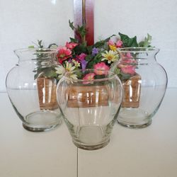 Three Clear Glass Vases