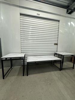 Coffee Table & 2 Side Tables Faux Marble Metal Legs