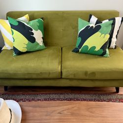 Joybird Hughes Armless Sofa Couch Loveseat Royale Apple Velvet MCM Mid Century