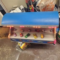 Toy Cars In Lighted Display 37" Across 16"high 12" Wide 