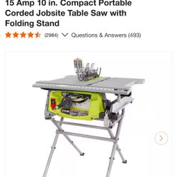RYOBI 15 Amp 10 in. Compact Portable Corded Jobsite Table Saw with Folding Stand