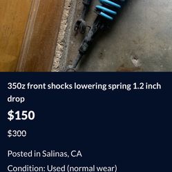 350z Front Shocks With Lowering Springs 1.5 Drop