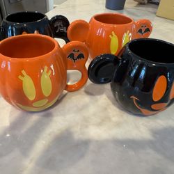 Disneyland Halloween Mickey mugs (4) and Set Of 3 Candle Holder