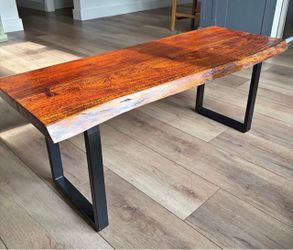Live Edge Wood Coffee Table with Black Metal Legs
