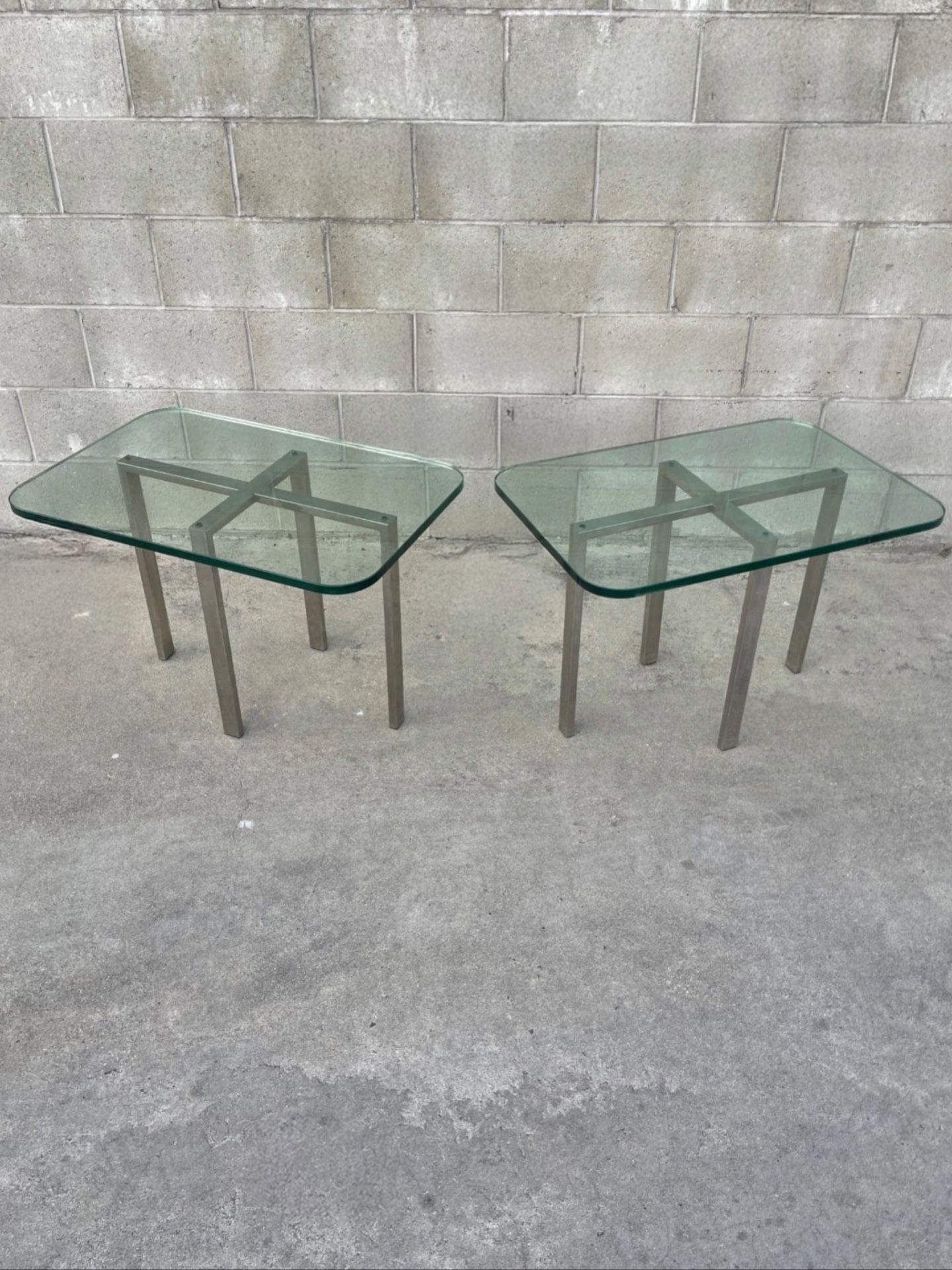 Pair Of 1970s Mid Century Modern Chrome End Tables
