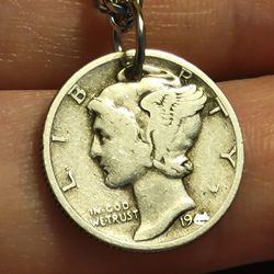 MERCURY DIME 90% SILVER Coin PENDANT CHARM-Vintage-Random Date!