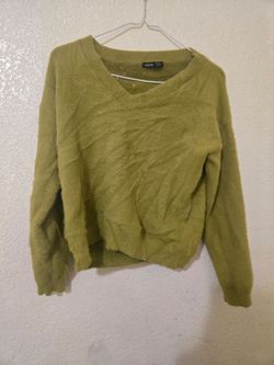 SHEIN Green Fuzzy V-Neck Sweater