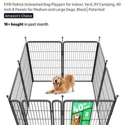 New in box Rollick Unleashed Dog Playpen for Indoor, Yard, RV Camping, 40 inch 8 Panels for Medium and Large Dogs, Black│Patented