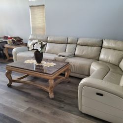 Real Leather Power Reclining Sectional Sofa
