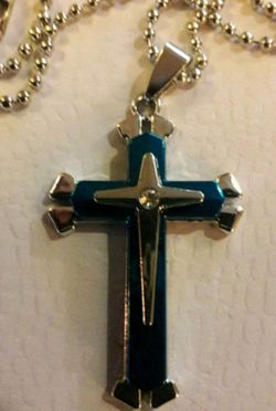 SILVER & ROYAL BLUE CROSS NECKLACE