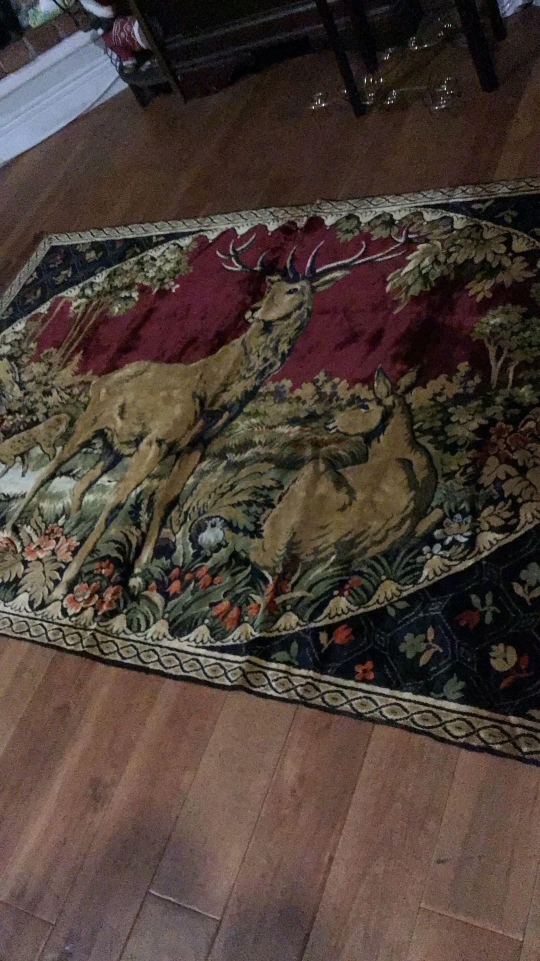 Gorgeous Hard To Find Red Velvet Vintage Deer Carpet73 X47 Inch