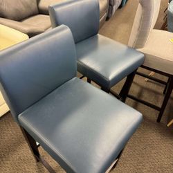 25 inch Bar Stools Set of 2, Faux Leather in Dark Blue  21.75 x 16.50 x 35.75 Inches $125 for two