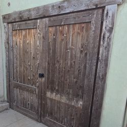 Cedar Wood Barn Carriage Style Garage Doors with Frame, Trim, Hinges, and Hardware