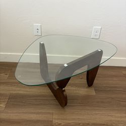 Glass Side Table with Wooden Legs 