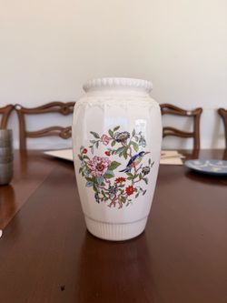 White Ceramic Vase with Floral Bird Design