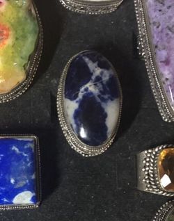 Silver 925 Ring Set w/Natural Sodalite Stone- Sz 8/9 