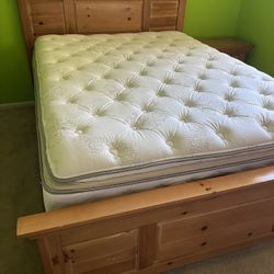 Beautyrest super plush pillow top mattress with Broyhill Fontana solid Pine bed frame & matching side table