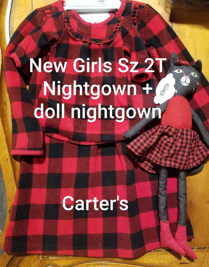 New Girls Size 2T Carter's Plaid Nightgown & Matching Doll NWT 🎁