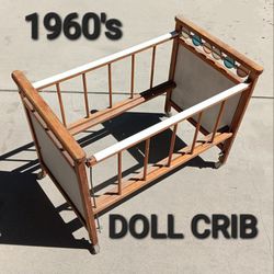ORIGINAL 1960'S TOY DOLL CRIB 26" X 16" X 22" NICE! 