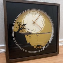Elgin Safari Shadow Box Wall Clock Vintage 1970's Mid Century works Sunrise