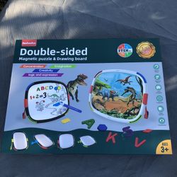 BeebeeRun Double-sided Magnetic Puzzle & Drawing Board with a dinosaur theme
