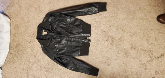 Junior black leather jacket size L