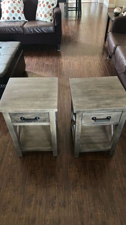 Rustic Wood End Tables with Drawer – Set of 2