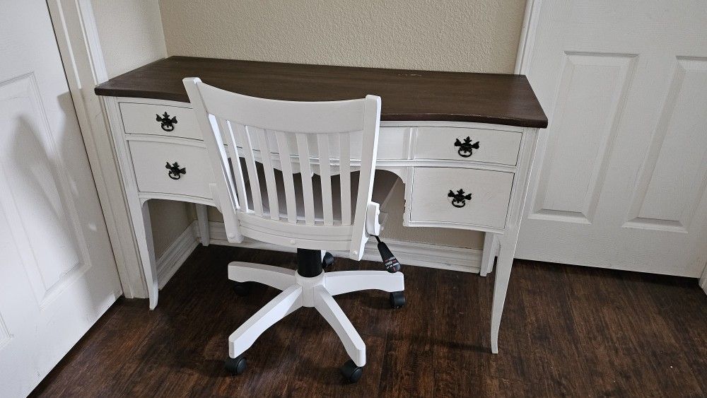 Antique Desk & Wood Chair