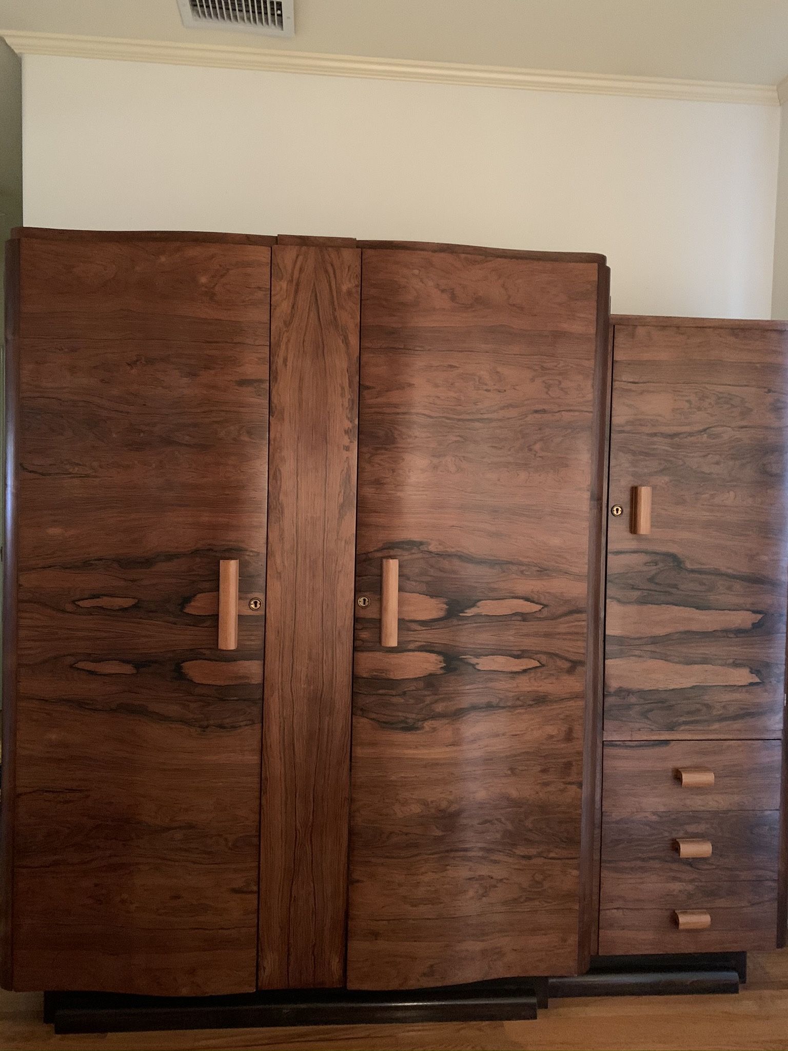 French Art Deco Walnut Wood Armoire