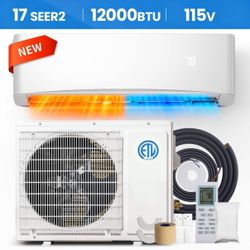 New 12000 BTU Mini Split AC & Heater w/ AHRI Certified, 17 SEER2 115V Inverter, 750 Sq Ft, White