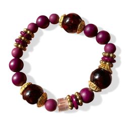 Purple Burgundy Gold Beaded Bracelet